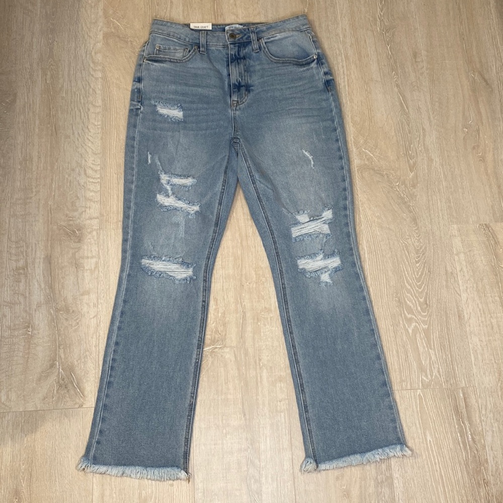 TRUE CRAFT High-Rise Slim Crop Distressed Jeans - 11R